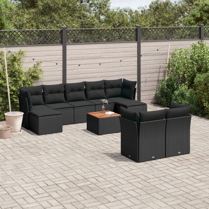 10Dílná Zahradní Sedací Souprava S Poduškami Černá Polyratan