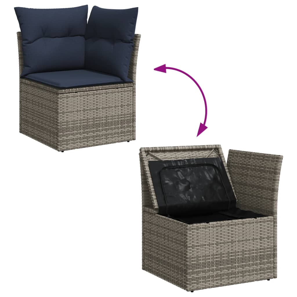 14Dílná Zahradní Sedací Souprava S Poduškami Šedá Polyratan