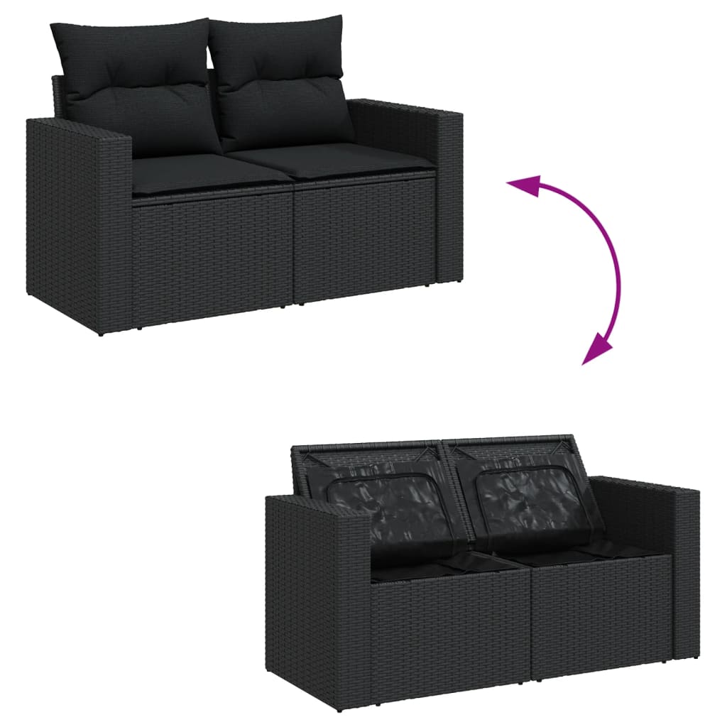 14Dílná Zahradní Sedací Souprava S Poduškami Černá Polyratan