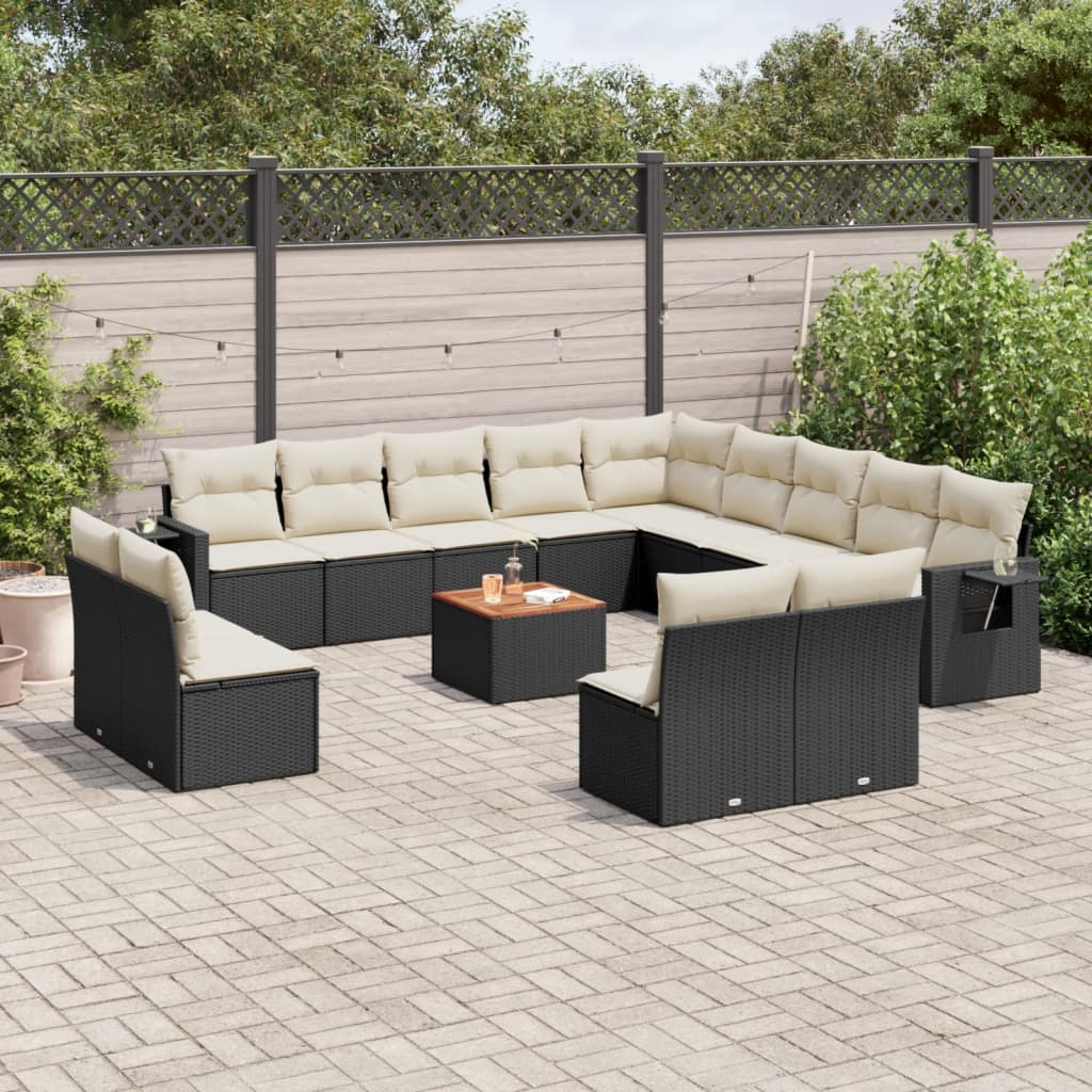 14Dílná Zahradní Sedací Souprava S Poduškami Černá Polyratan