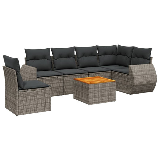 7Dílná Zahradní Sedací Souprava S Poduškami Šedá Polyratan