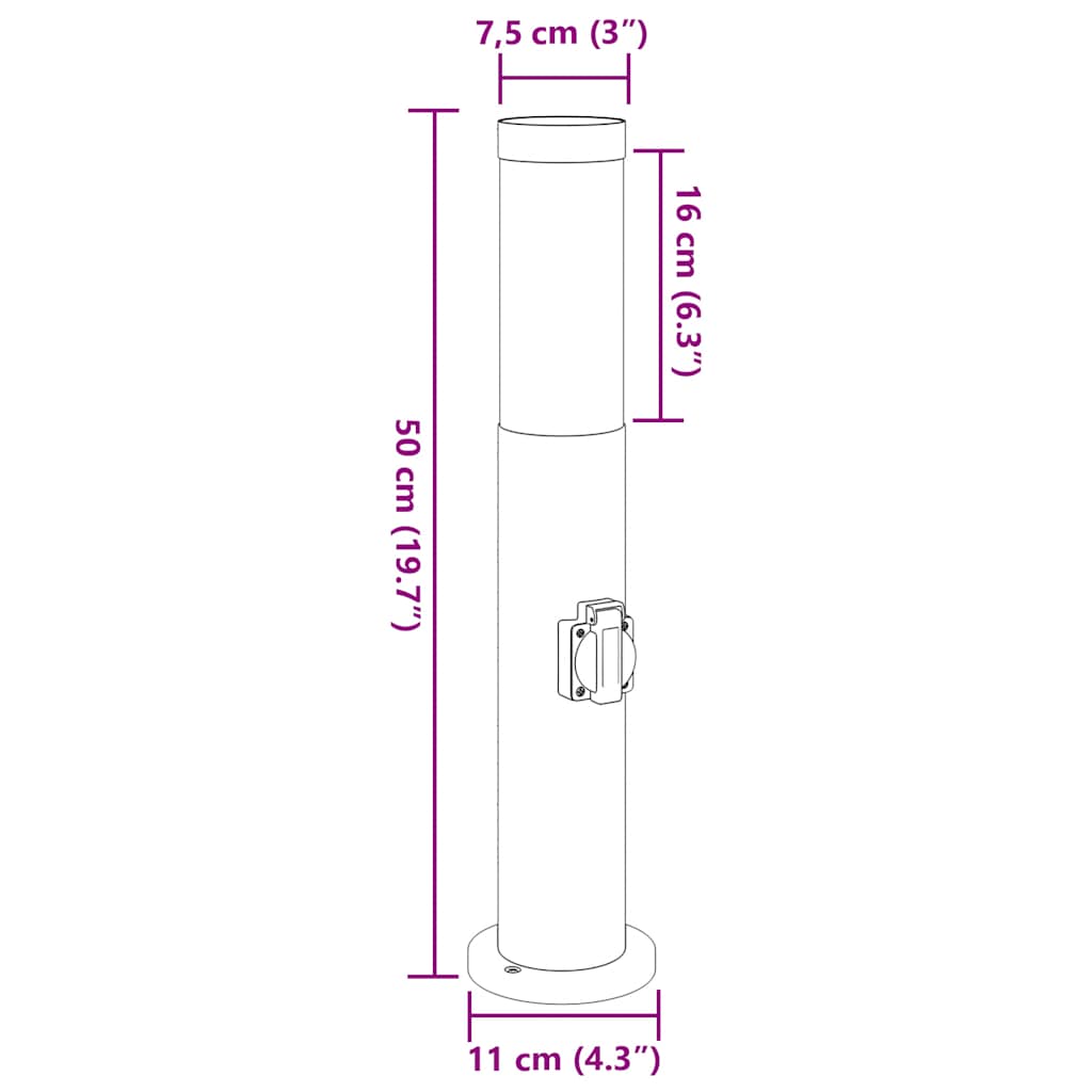 Sloupková Světla Se Zásuvkou 3 Ks 50 Cm Nerezová Ocel Ip44