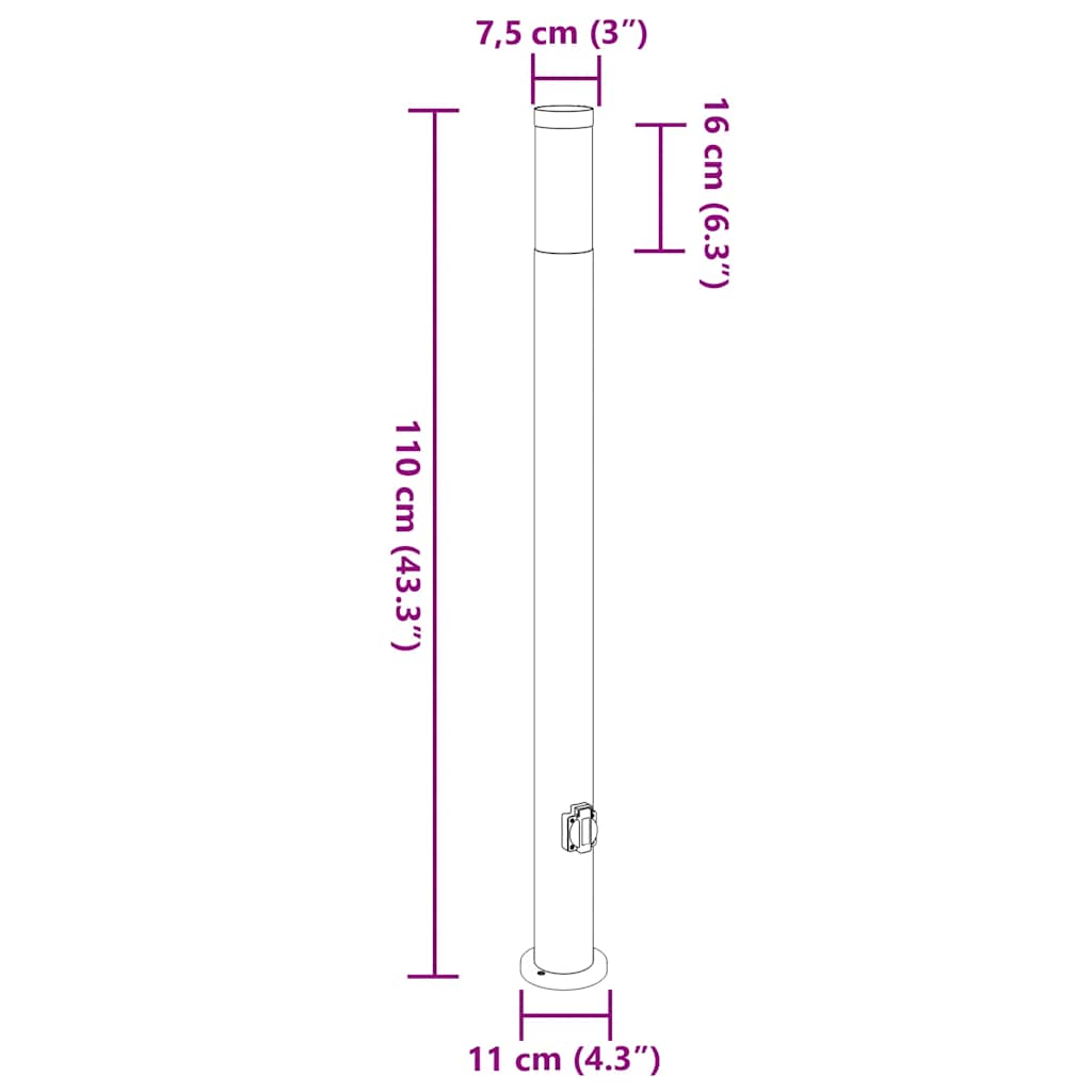Sloupková Světla Se Zásuvkou 3 Ks 110 Cm Nerezová Ocel Ip44