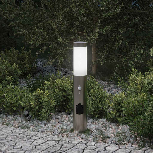 Sloupkové Svítidlo Se Senzorem A Zásuvkou 50 Cm Nerezová Ocel Ip44