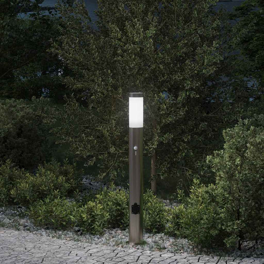 Sloupkové Svítidlo Se Senzorem A Zásuvkou 80 Cm Nerezová Ocel Ip44