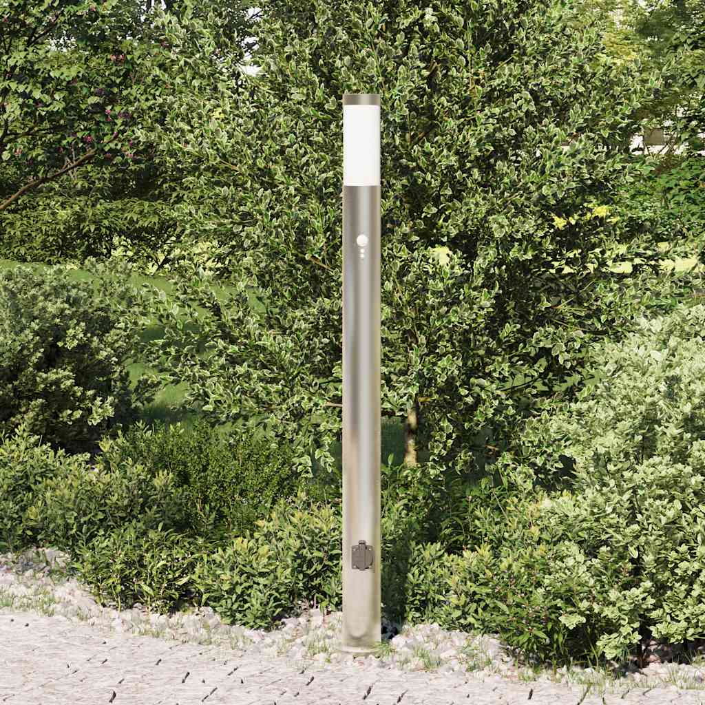 Sloupkové Svítidlo Se Senzorem A Zásuvkou 110 Cm Nerezová Ocel Ip44
