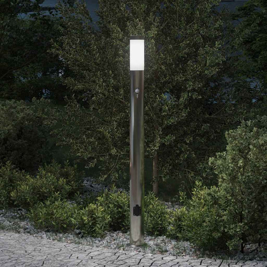 Sloupkové Svítidlo Se Senzorem A Zásuvkou 110 Cm Nerezová Ocel Ip44