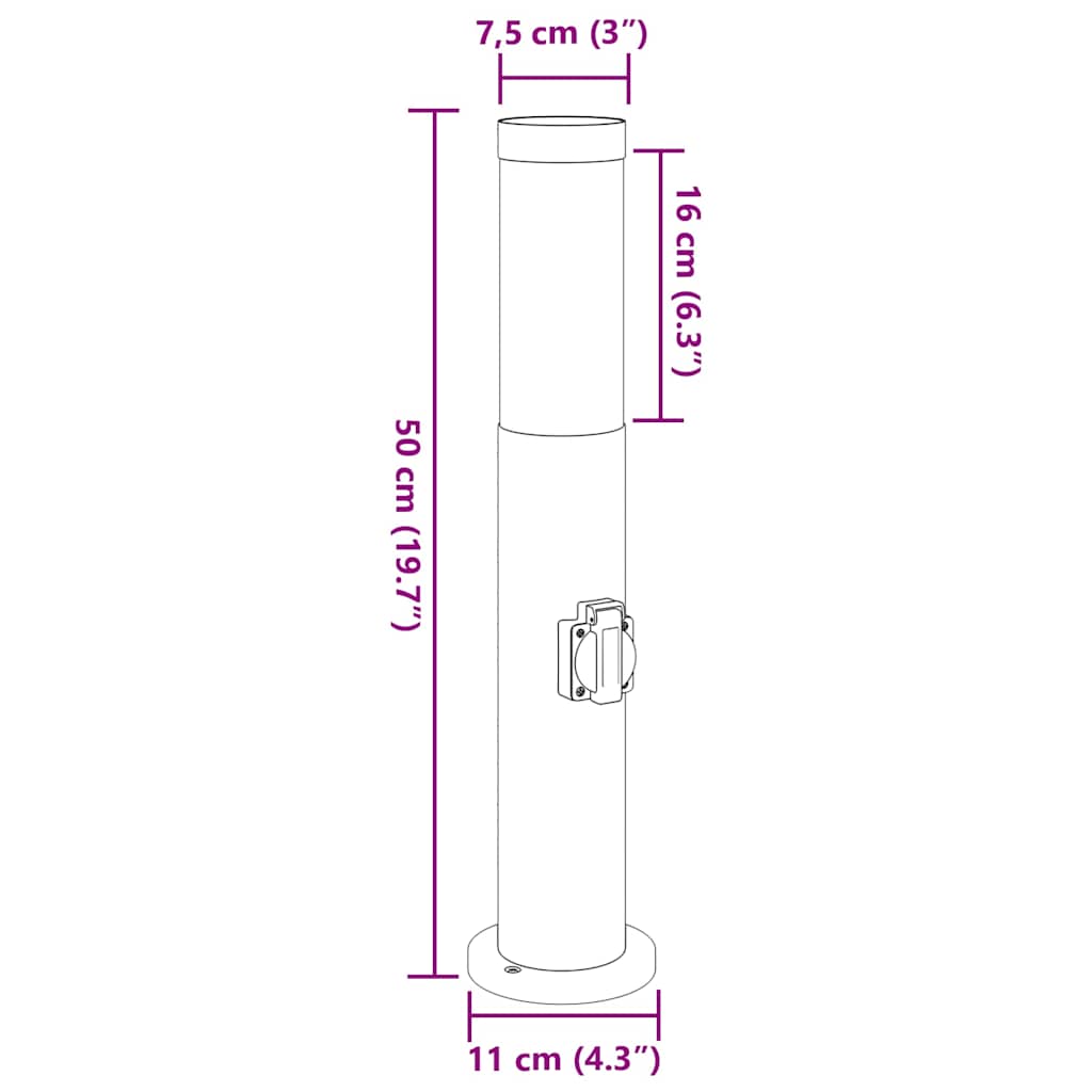 Sloupkové Svítidlo Se Zásuvkou 50 Cm Nerezová Ocel Ip44