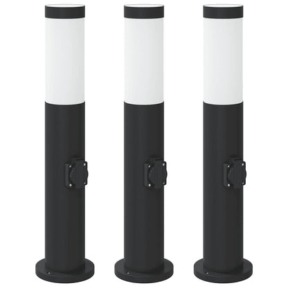 Sloupková Světla Se Zásuvkou 3 Ks 50 Cm Nerezová Ocel Ip44