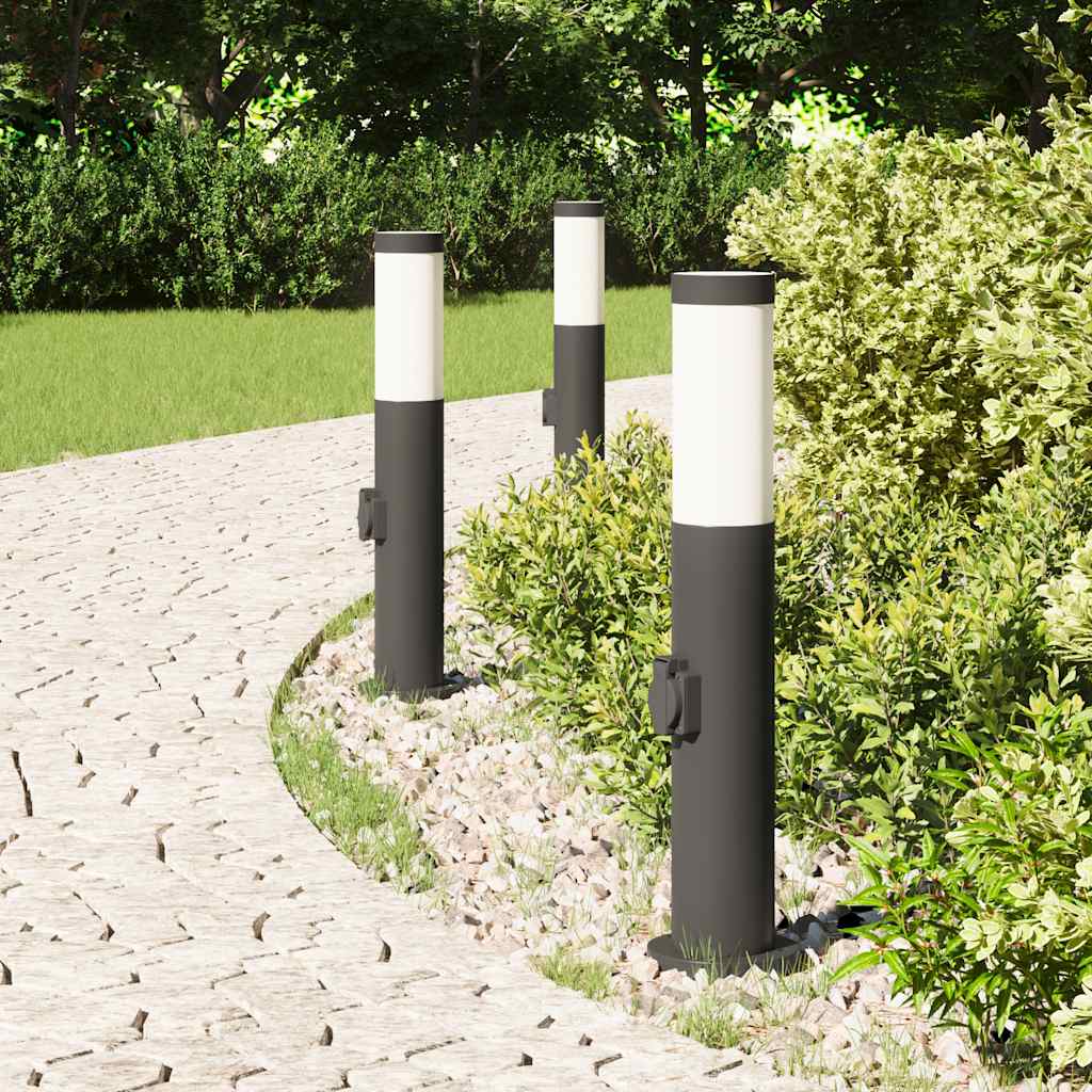 Sloupková Světla Se Zásuvkou 3 Ks 50 Cm Nerezová Ocel Ip44