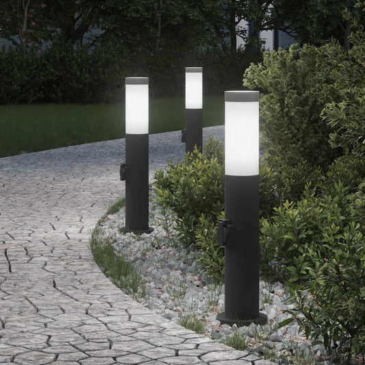 Sloupková Světla Se Zásuvkou 3 Ks 50 Cm Nerezová Ocel Ip44