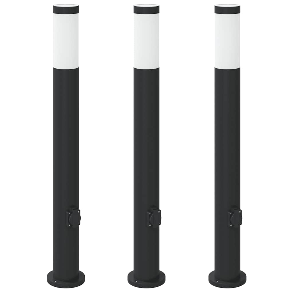 Sloupková Světla Se Zásuvkou 3 Ks 80 Cm Nerezová Ocel Ip44