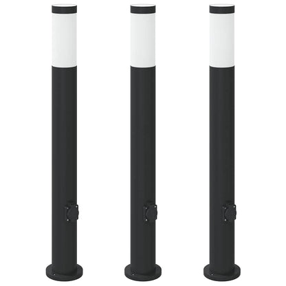 Sloupková Světla Se Zásuvkou 3 Ks 80 Cm Nerezová Ocel Ip44