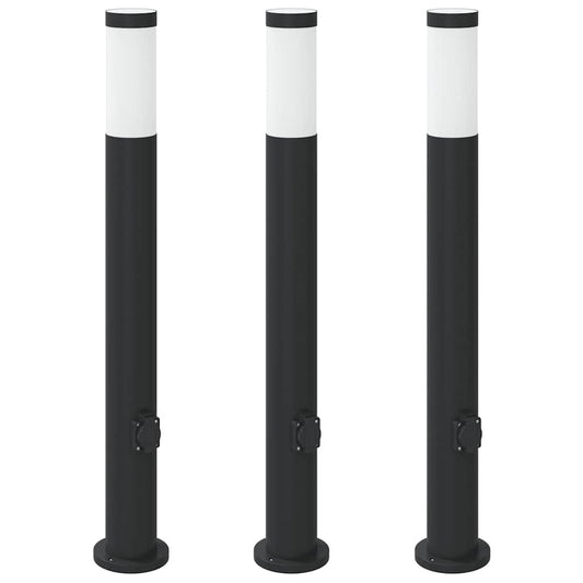 Sloupková Světla Se Zásuvkou 3 Ks 80 Cm Nerezová Ocel Ip44