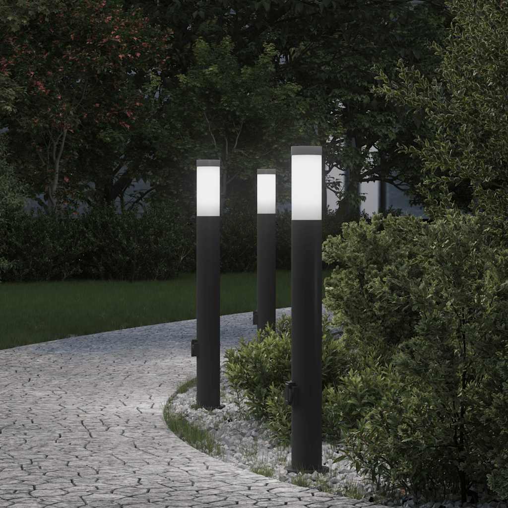 Sloupková Světla Se Zásuvkou 3 Ks 80 Cm Nerezová Ocel Ip44