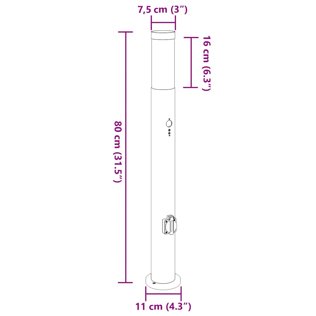 Sloupková Světla Se Senzorem A Zásuvkou 3 Ks 80 Cm Nerezová Ocel Ip44