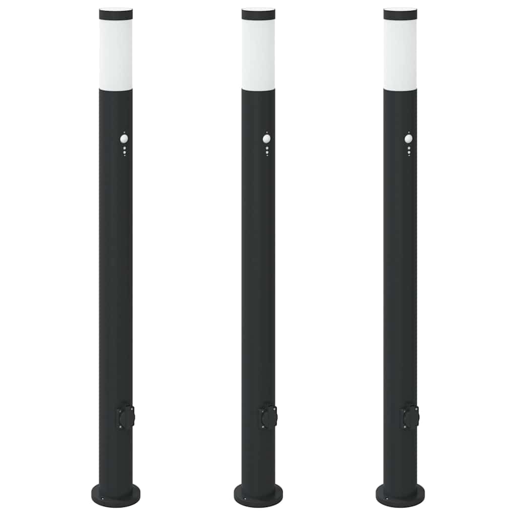 Sloupková Světla Se Senzorem A Zásuvkou 3 Ks 110 Cm Nerezová Ocel Ip44
