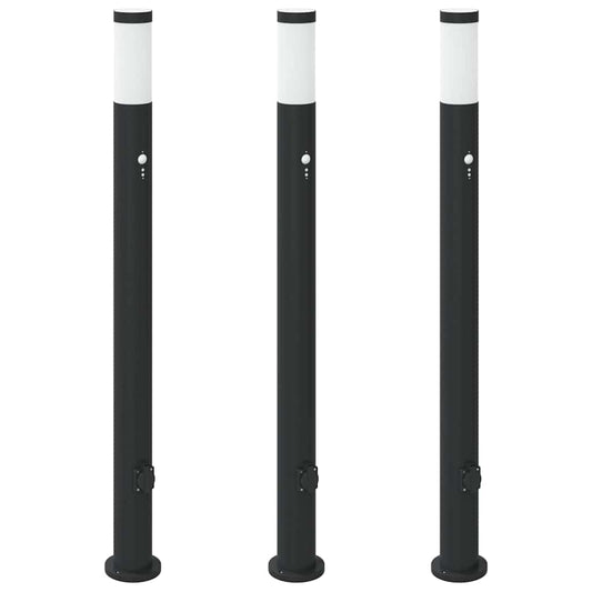 Sloupková Světla Se Senzorem A Zásuvkou 3 Ks 110 Cm Nerezová Ocel Ip44
