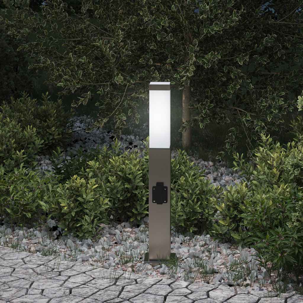 Sloupkové Svítidlo Se Zásuvkou 50 Cm Nerezová Ocel Ip44