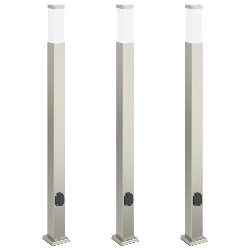 Sloupková Světla Se Zásuvkou 3 Ks 110 Cm Nerezová Ocel Ip44