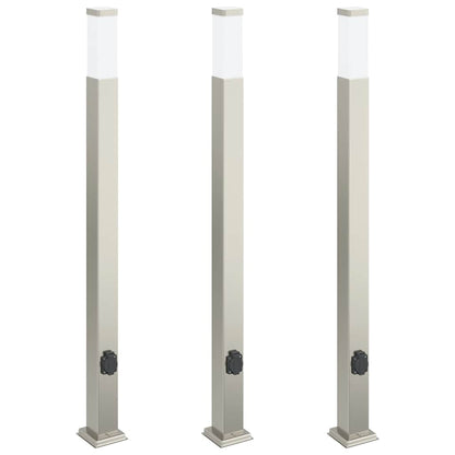 Sloupková Světla Se Zásuvkou 3 Ks 110 Cm Nerezová Ocel Ip44