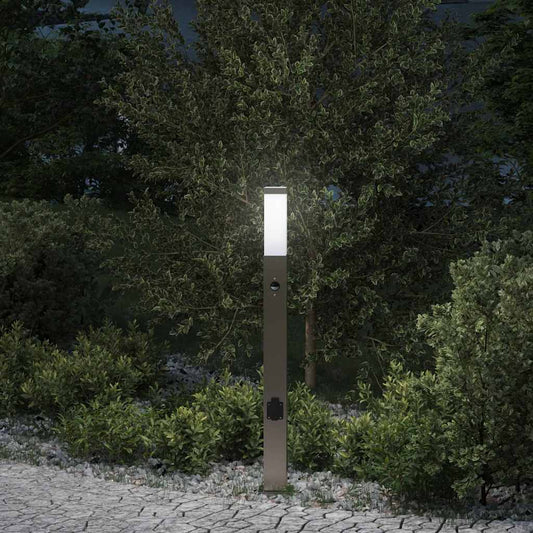 Sloupkové Svítidlo Se Senzorem A Zásuvkou 80 Cm Nerezová Ocel Ip44