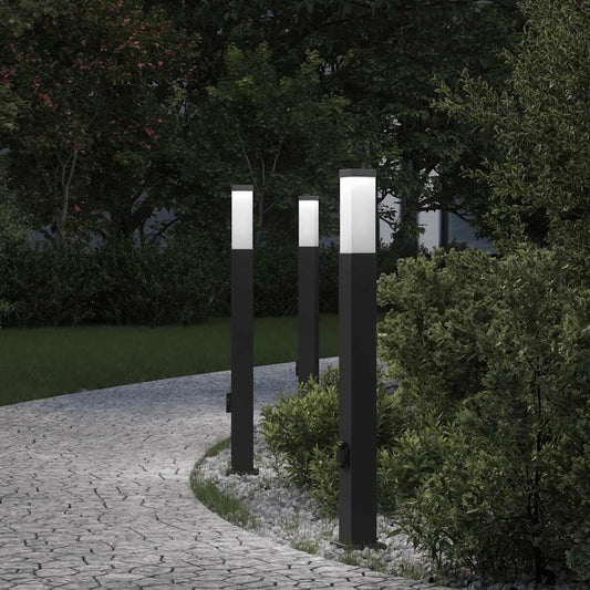 Sloupková Světla Se Zásuvkou 3 Ks 80 Cm Černá Ip44