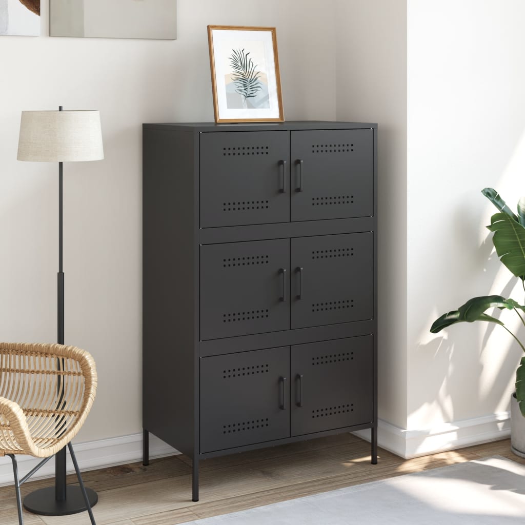 Skříň Highboard Černá 68 X 39 X 113 Cm Ocel