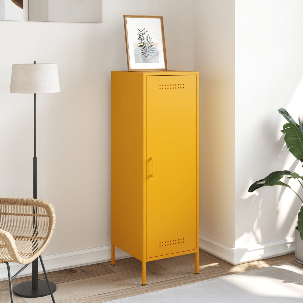 Skříň Highboard Hořčicově Žlutá 36 X 39 X 113 Cm Ocel