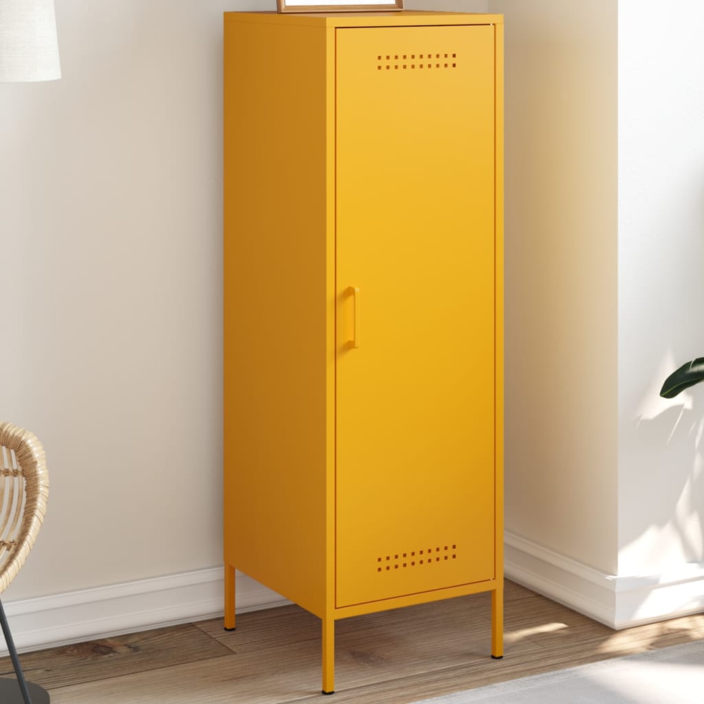 Skříň Highboard Hořčicově Žlutá 36 X 39 X 113 Cm Ocel