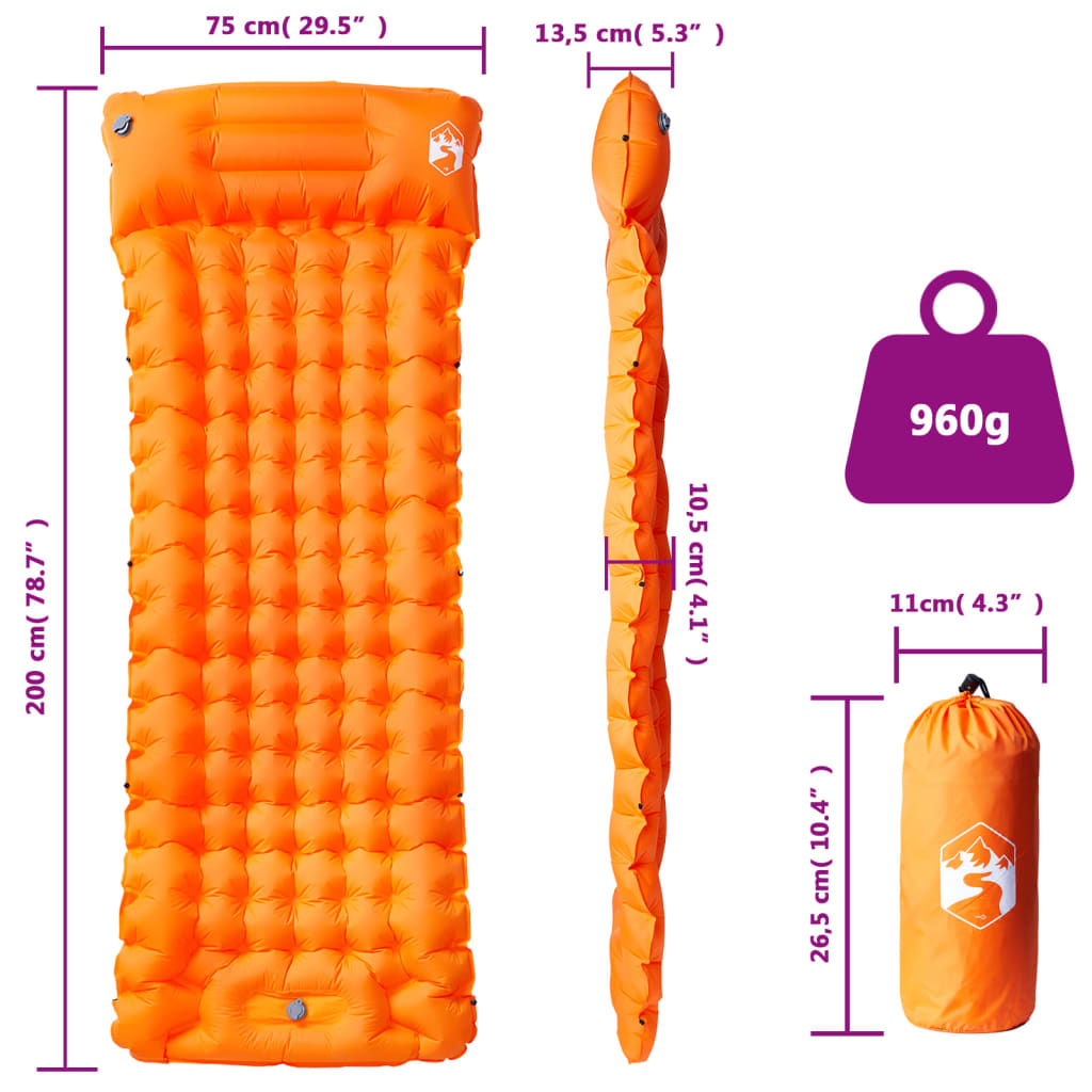 Samonafukovací Kempingová Matrace S Polštářem Oranžová