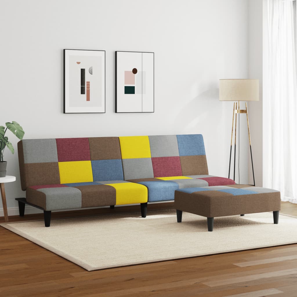 2Místná Rozkládací Pohovka S Podnožkou Patchwork Textil
