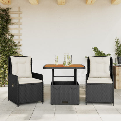 3Dílný Bistro Set S Poduškami Šedý Polyratan