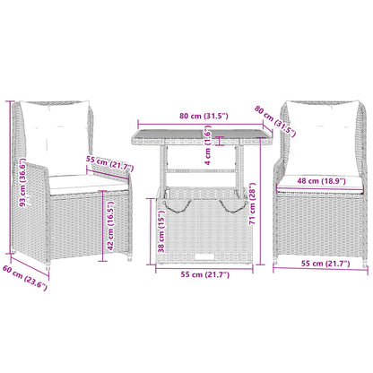 3Dílný Bistro Set S Poduškami Šedý Polyratan