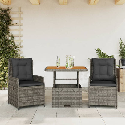 3Dílný Bistro Set S Poduškami Šedý Polyratan