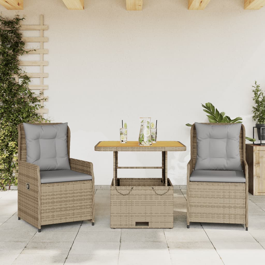 3Dílný Bistro Set S Poduškami Šedý Polyratan