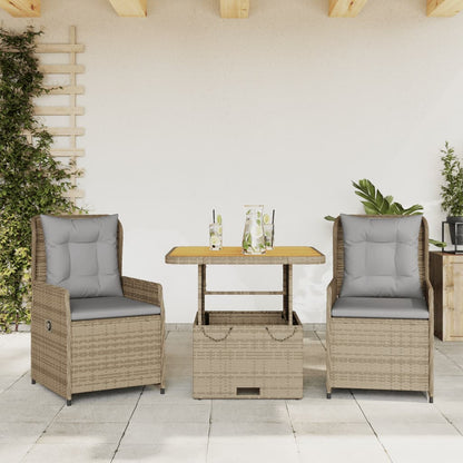 3Dílný Bistro Set S Poduškami Šedý Polyratan