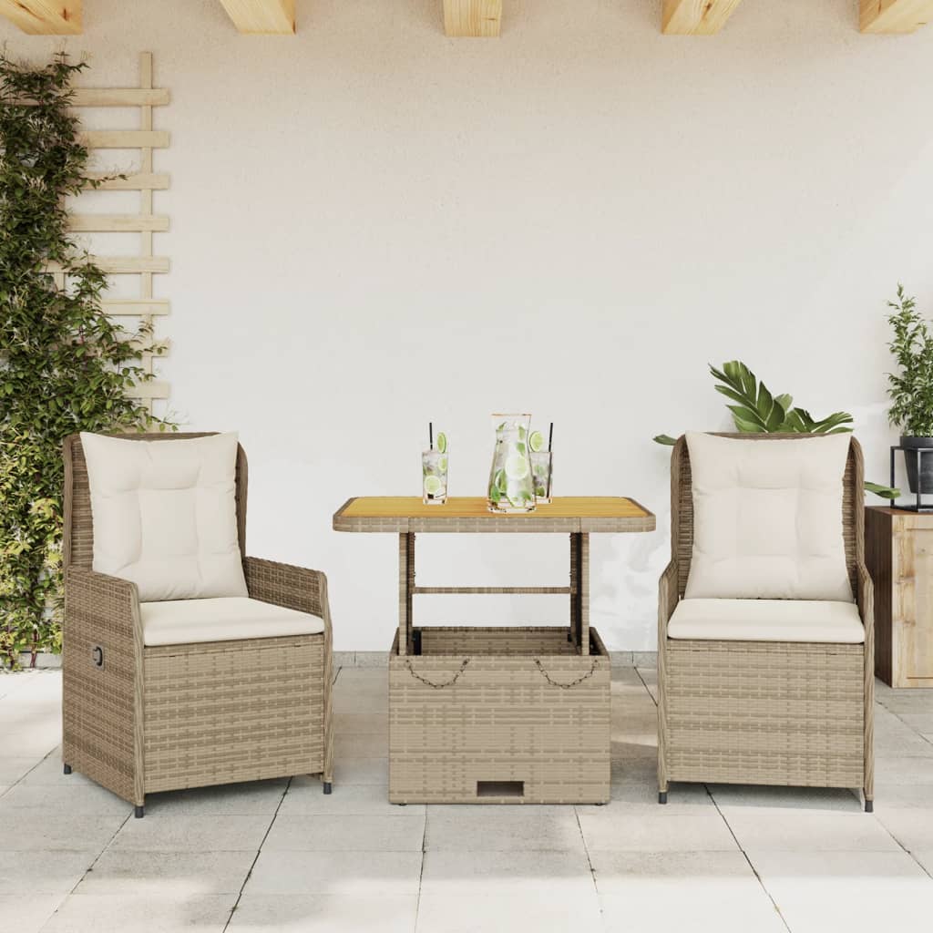 3Dílný Bistro Set S Poduškami Šedý Polyratan