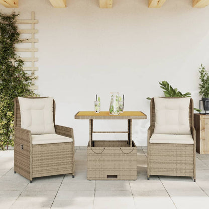 3Dílný Bistro Set S Poduškami Šedý Polyratan
