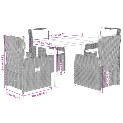 5Dílný Zahradní Jídelní Set S Poduškami Černý Polyratan