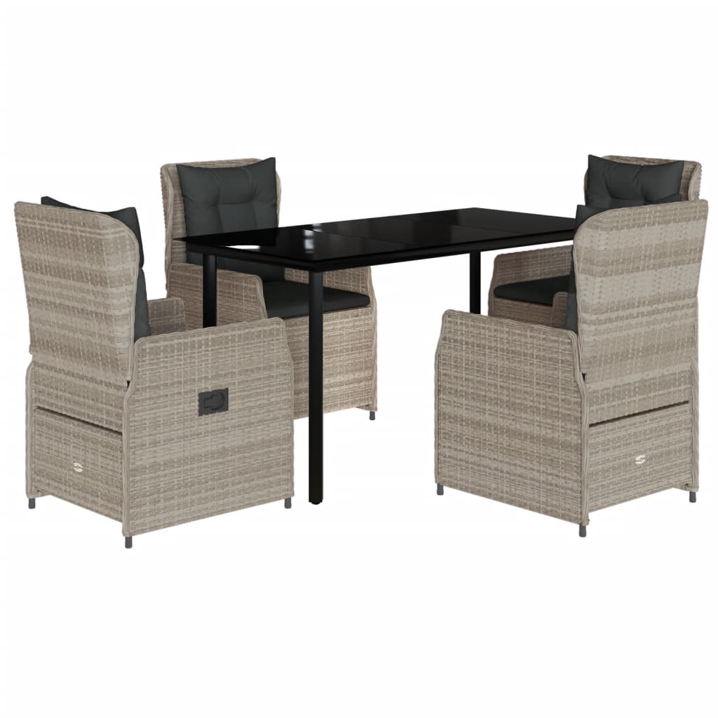 5Dílný Zahradní Jídelní Set S Poduškami Světle Šedý Polyratan