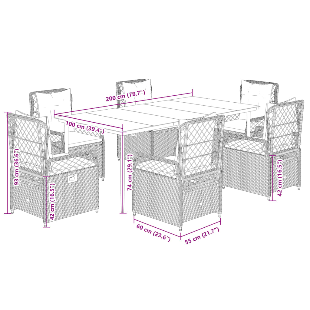 7Dílný Zahradní Jídelní Set S Poduškami Béžový Polyratan