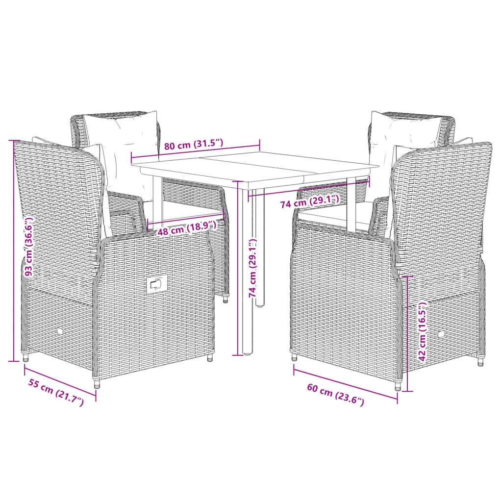 5Dílný Zahradní Jídelní Set S Poduškami Béžový Polyratan Krémová