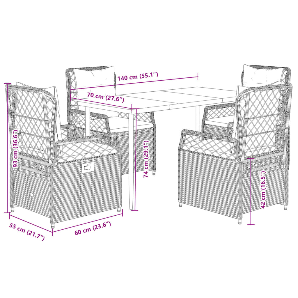 5Dílný Zahradní Jídelní Set S Poduškami Světle Šedý Polyratan