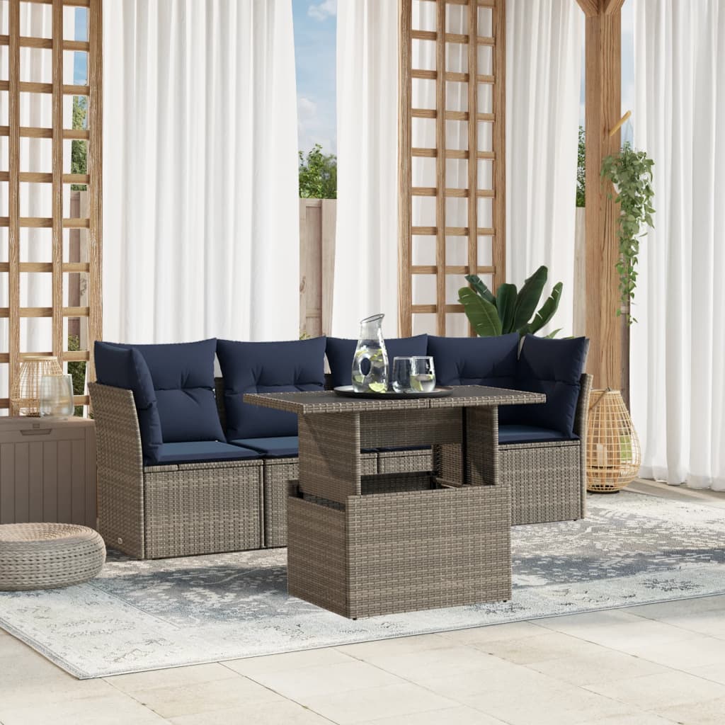 5Dílná Zahradní Sedací Souprava S Polštáři Šedá Polyratan