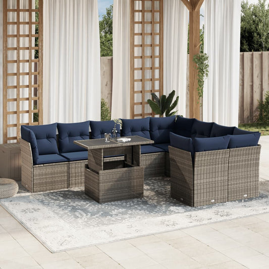 10Dílná Zahradní Sada Pohovek S Polštáři Šedá Polyratan