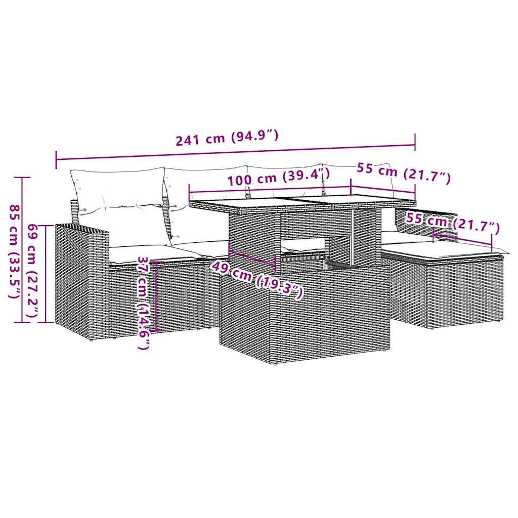6Dílná Zahradní Sedací Souprava S Poduškami Černá Polyratan