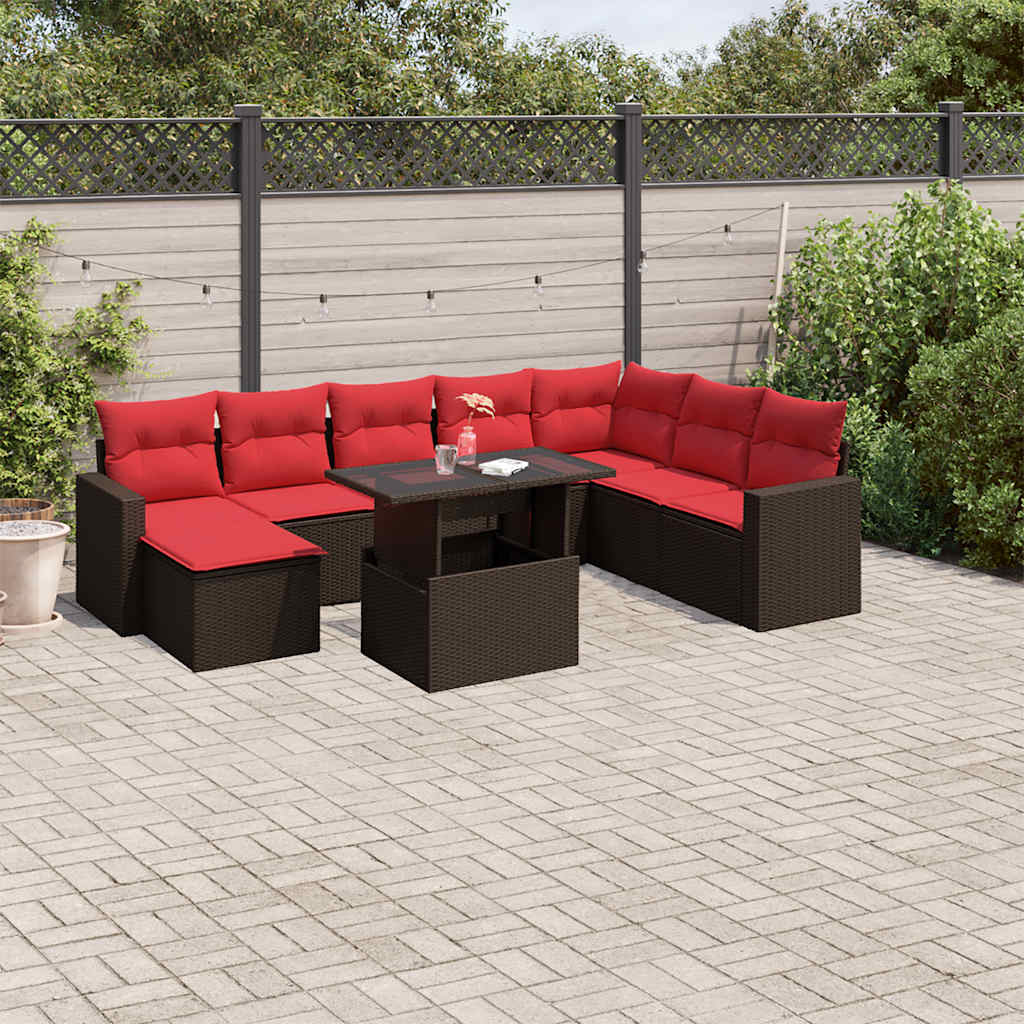 9Dílná Zahradní Sedací Souprava S Polštáři Hnědá Polyratan
