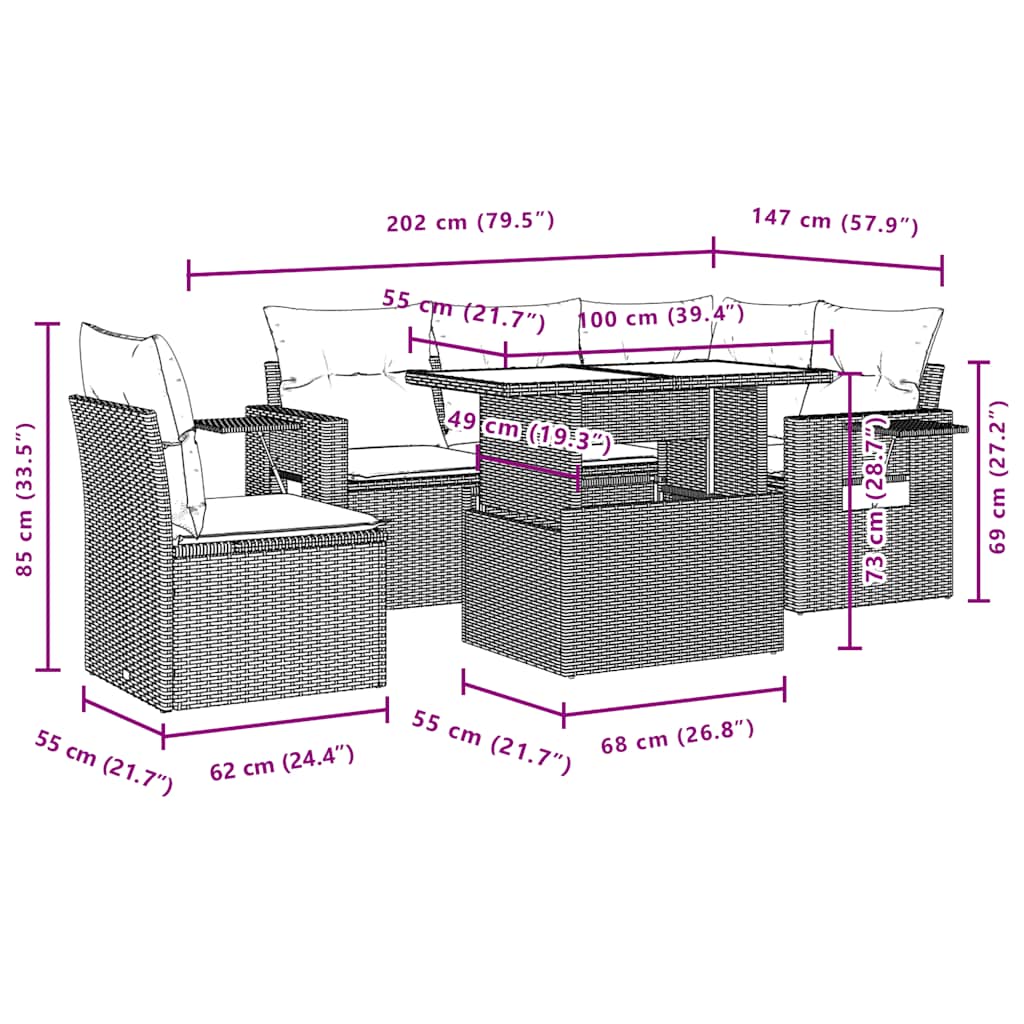 6Dílná Zahradní Sedací Souprava S Poduškami Černá Polyratan