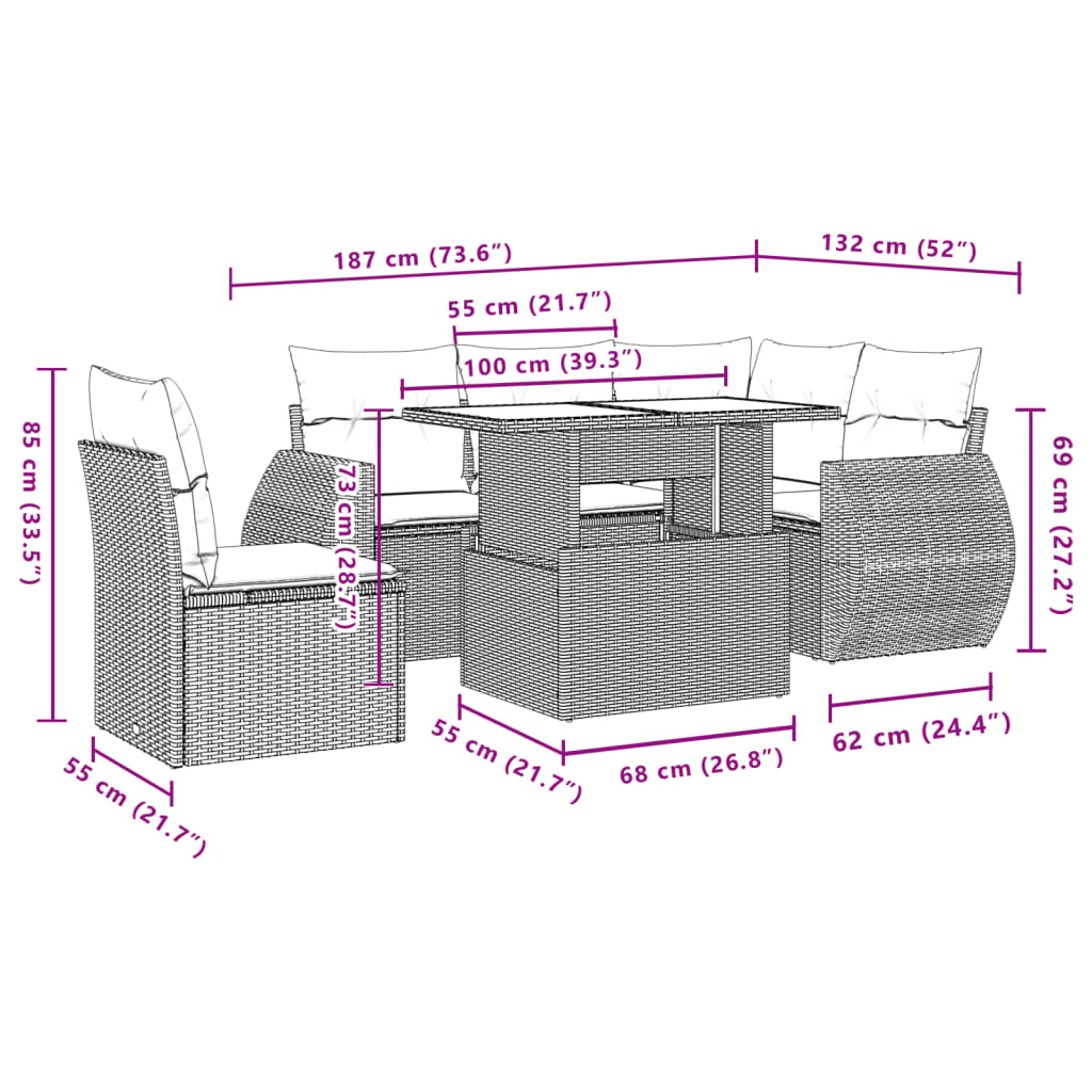 6Dílná Zahradní Sedací Souprava S Poduškami Černá Polyratan
